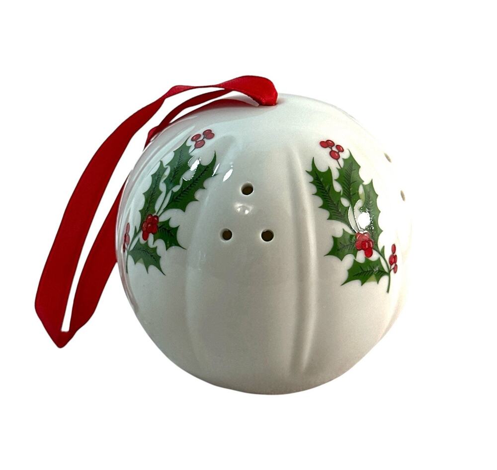 Ceramic Holly Berry Pomander Christmas Ornament 2.5” Potpourri Ball